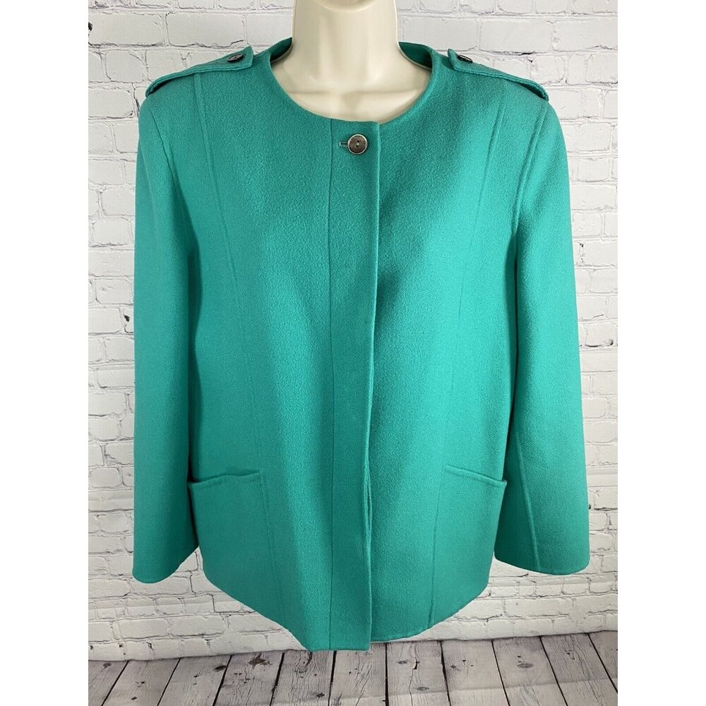 VTG Salvatore Ferragamo Garfinckels Green Button Up 100% Wool Jacket Blazer 10